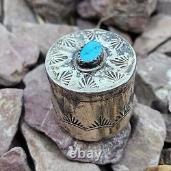 Navajo Made Native American Sterling Silver & Turquoise Poison Pill Container