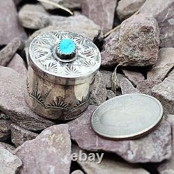 Navajo Made Native American Sterling Silver & Turquoise Poison Pill Container