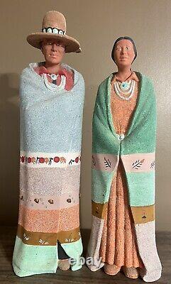 Navajo Man Woman Native American Southwest Statues Figures Hand Painted READ