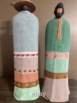 Navajo Man Woman Native American Southwest Statues Figures Hand Painted READ