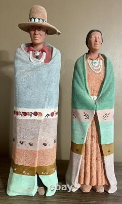 Navajo Man Woman Native American Southwest Statues Figures Hand Painted READ