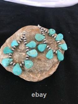 Navajo Native American Blue Cluster Turquoise Sterling Silver Earrings Gift