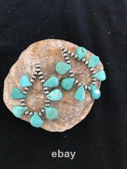 Navajo Native American Blue Cluster Turquoise Sterling Silver Earrings Gift