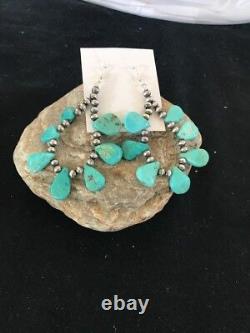 Navajo Native American Blue Cluster Turquoise Sterling Silver Earrings Gift