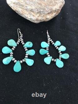 Navajo Native American Blue Cluster Turquoise Sterling Silver Earrings Gift