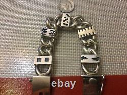 Navajo Native American C Lee Signed Sterling Silver Chain Link Bracelet 6 1/4