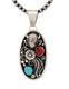 Navajo Native American Coral And Turquoise Buffalo Pendant By Mccray Sku233283