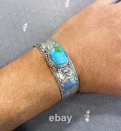 Navajo Native American Fox Turquoise Bracelet by Joe Piaso Jr SKU233046