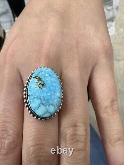 Navajo Native American Handmade Kingman Turquoise Ring Sz 8 By Eli Skeets