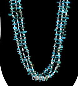 Navajo Native American Handmade Natural Turquoise Multi Strand 28 Necklace