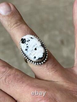 Navajo Native American Handmade White Buffalo Turquoise Ring Sz 8 By Eli Skeets