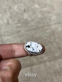 Navajo Native American Handmade White Buffalo Turquoise Ring Sz 8 By Eli Skeets