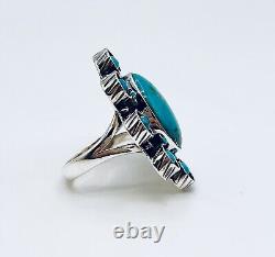 Navajo Native American Kingman Turquoise Sterling Silver Feather Ring Size 8.75