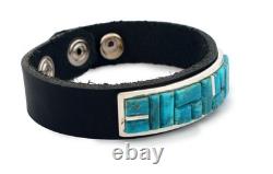 Navajo Native American Kingman Turquoise and Leather Bracelet by Yazzie SKU23317