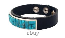 Navajo Native American Kingman Turquoise and Leather Bracelet by Yazzie SKU23317