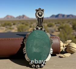 Navajo Native American Leroy Silver Sterling Silver Turquoise Kingman Pendant