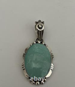 Navajo Native American Leroy Silver Sterling Silver Turquoise Kingman Pendant