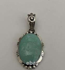 Navajo Native American Leroy Silver Sterling Silver Turquoise Kingman Pendant