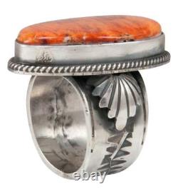 Navajo Native American Orange Spiny Shell Ring Size 8 3/4 by Yazzie SKU231043
