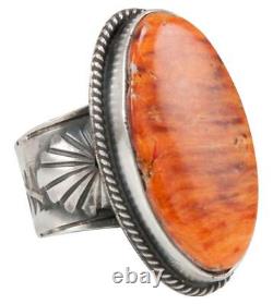 Navajo Native American Orange Spiny Shell Ring Size 8 3/4 by Yazzie SKU231043