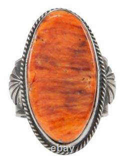 Navajo Native American Orange Spiny Shell Ring Size 8 3/4 by Yazzie SKU231043