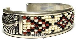 Navajo Native American RUG DSGN Beaded Sterling Silver Cuff Bracelet V. BLACKGOAT