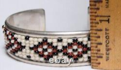 Navajo Native American RUG DSGN Beaded Sterling Silver Cuff Bracelet V. BLACKGOAT
