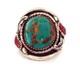 Navajo Native American Royston Turquoise And Coral Ring Size 10 1/4 Sku233288