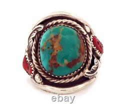 Navajo Native American Royston Turquoise And Coral Ring Size 10 1/4 SKU233288