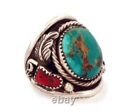 Navajo Native American Royston Turquoise And Coral Ring Size 10 1/4 SKU233288