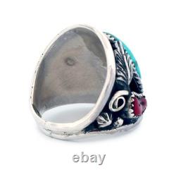Navajo Native American Royston Turquoise And Coral Ring Size 10 1/4 SKU233288