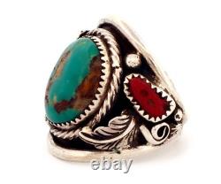 Navajo Native American Royston Turquoise And Coral Ring Size 10 1/4 SKU233288