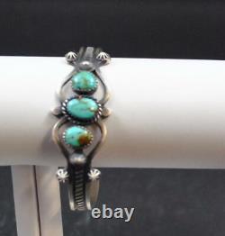 Navajo Native American Sand Cast Turquoise With Matrix SS 925 Cuff By ELB B16