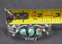 Navajo Native American Sand Cast Turquoise With Matrix SS 925 Cuff By ELB B16