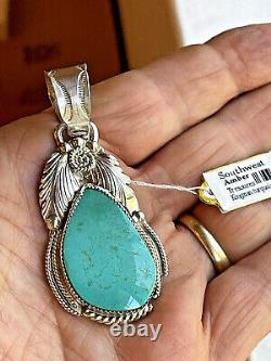 Navajo Native American Southwest Sterling Silver Pendant with KingmanTurquoise