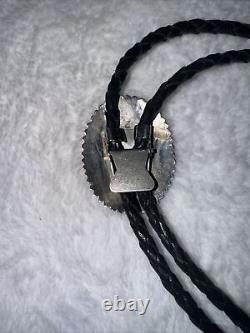 Navajo Native American Sterling Silver Bolo Tie Signed O W Leather