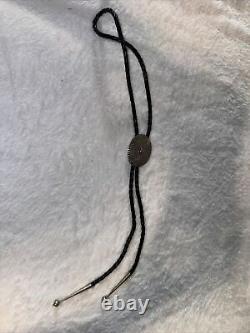 Navajo Native American Sterling Silver Bolo Tie Signed O W Leather