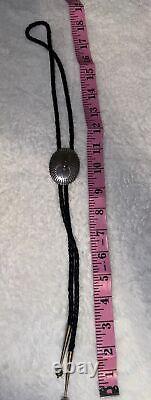 Navajo Native American Sterling Silver Bolo Tie Signed O W Leather