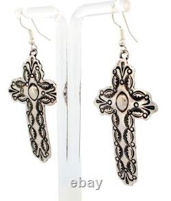Navajo Native American Sterling Silver Cross Earrings by Micah Nelson SKU233165