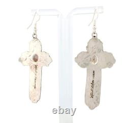 Navajo Native American Sterling Silver Cross Earrings by Micah Nelson SKU233165