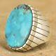 Navajo Native American Sterling Silver Oval Turquoise Ring Size 10.5