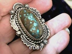Navajo Native American Sterling Silver Spiderweb Turquoise 7 + Tears Ring Signed