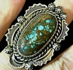 Navajo Native American Sterling Silver Spiderweb Turquoise 7 + Tears Ring Signed
