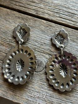 Navajo Native American Sterling Silver Stamped Handmade Earrings T O White
