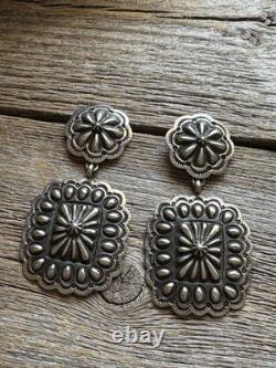 Navajo Native American Sterling Silver Stamped Handmade Earrings T O White