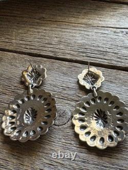 Navajo Native American Sterling Silver Stamped Handmade Earrings T O White