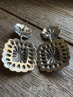 Navajo Native American Sterling Silver Stamped Handmade Earrings T O White