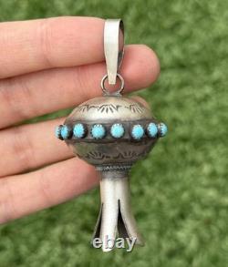 Navajo Native American Sterling Silver Turquoise Blossom Handmade Pendant MS