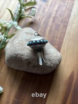 Navajo Native American Sterling Silver Turquoise Blossom Handmade Pendant MS