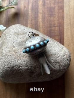 Navajo Native American Sterling Silver Turquoise Blossom Handmade Pendant MS